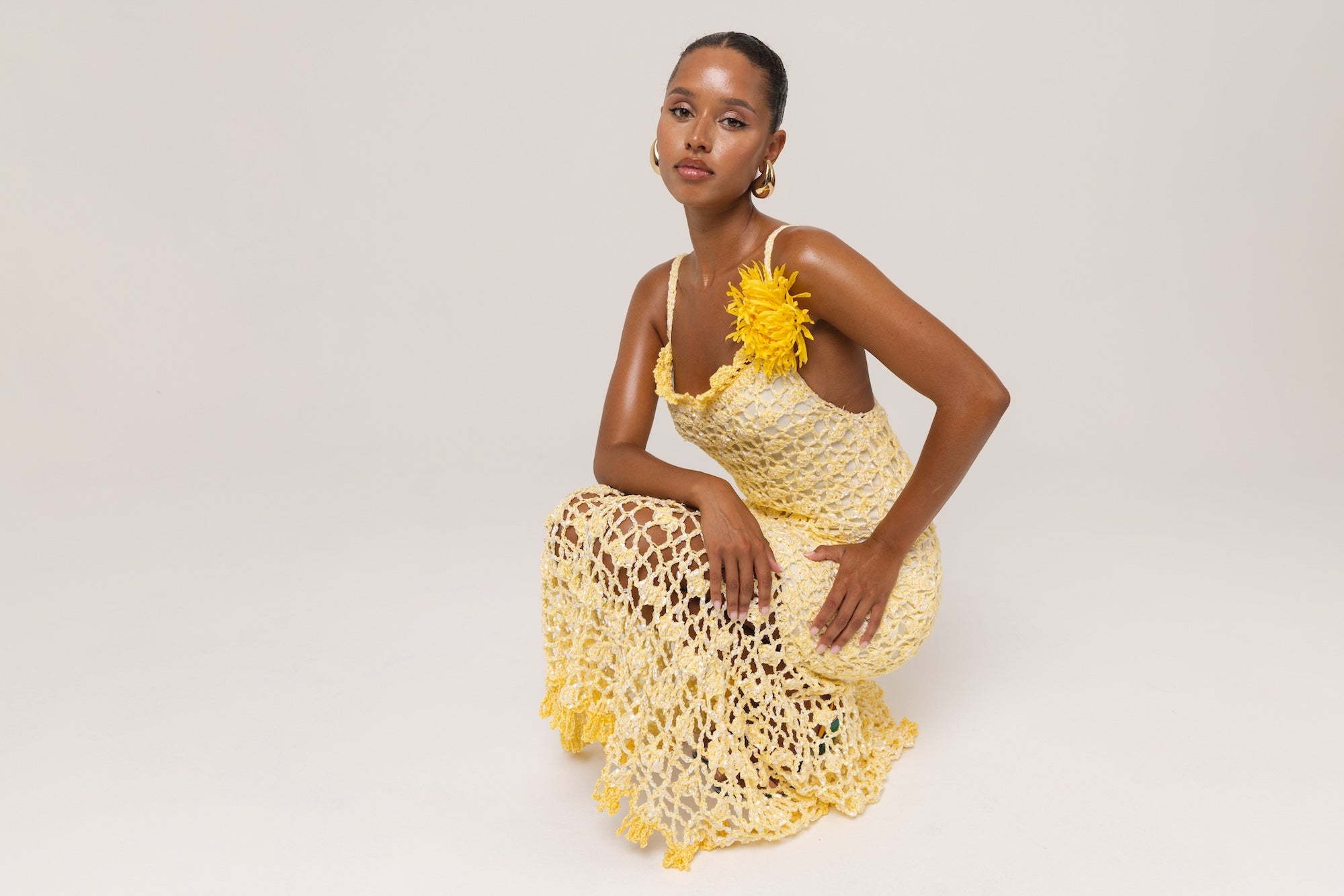 andreeva yellow crochet dress