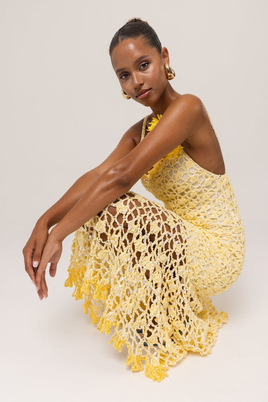 andreeva womens butter yellow crochet dress