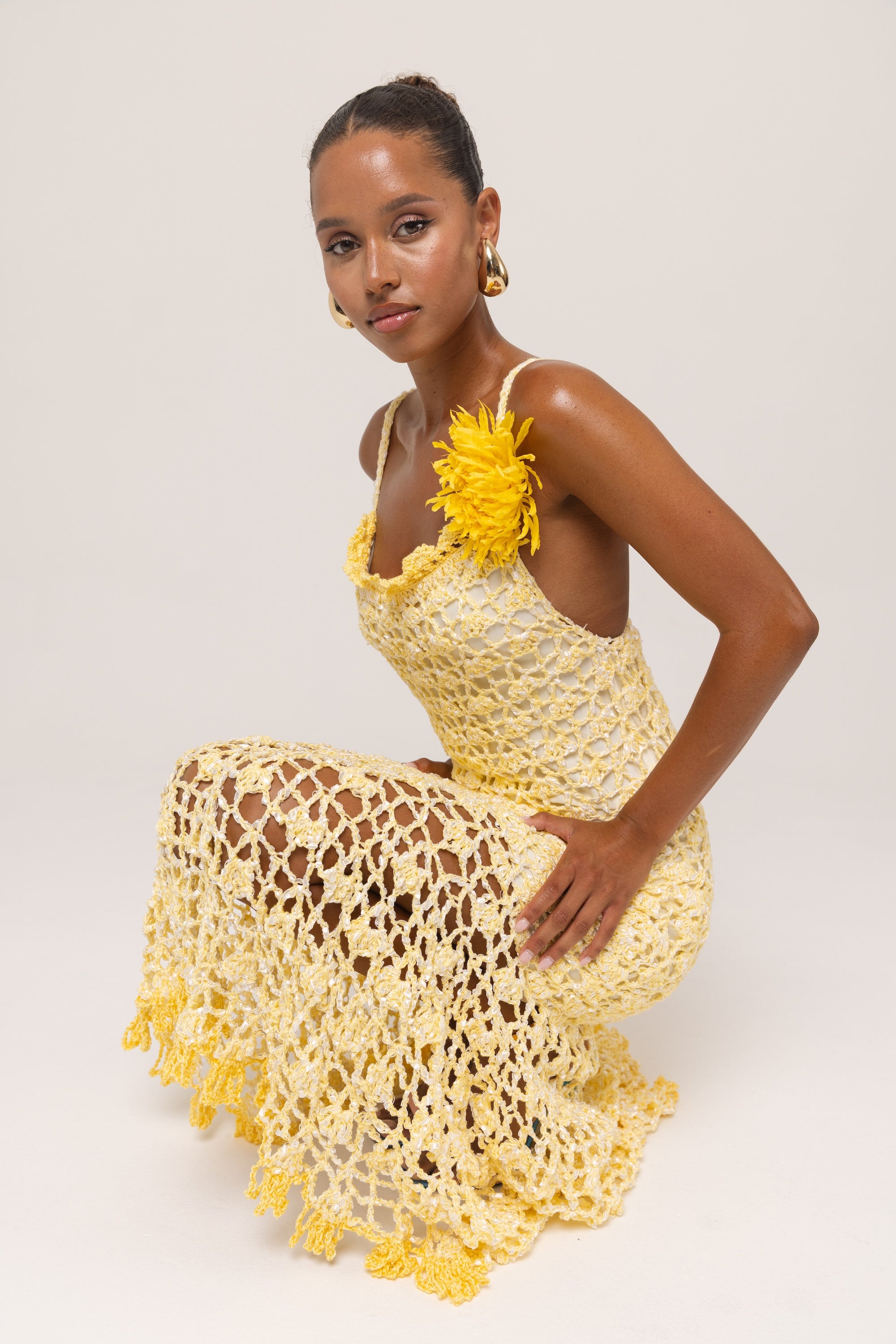 andreeva women's yellow crochet dress