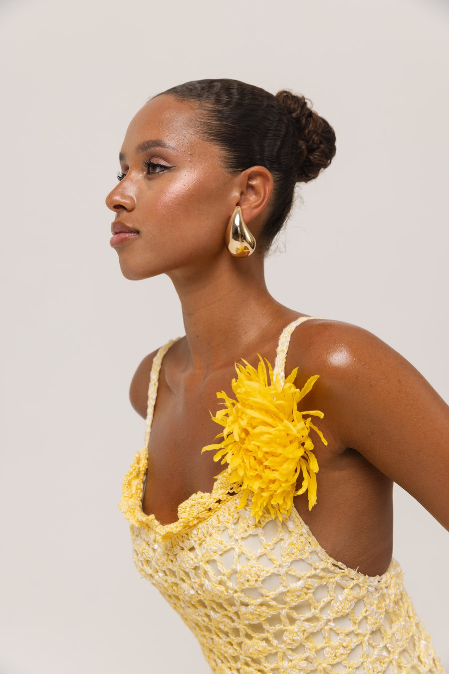 andreeva womens butter yellow crochet dress