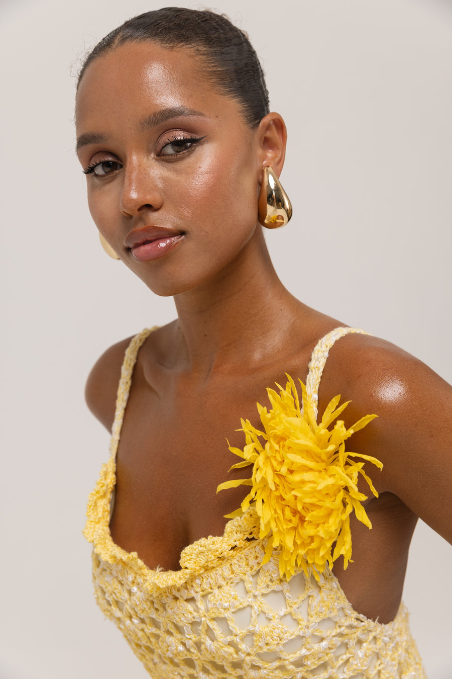 andreeva womens butter yellow crochet dress