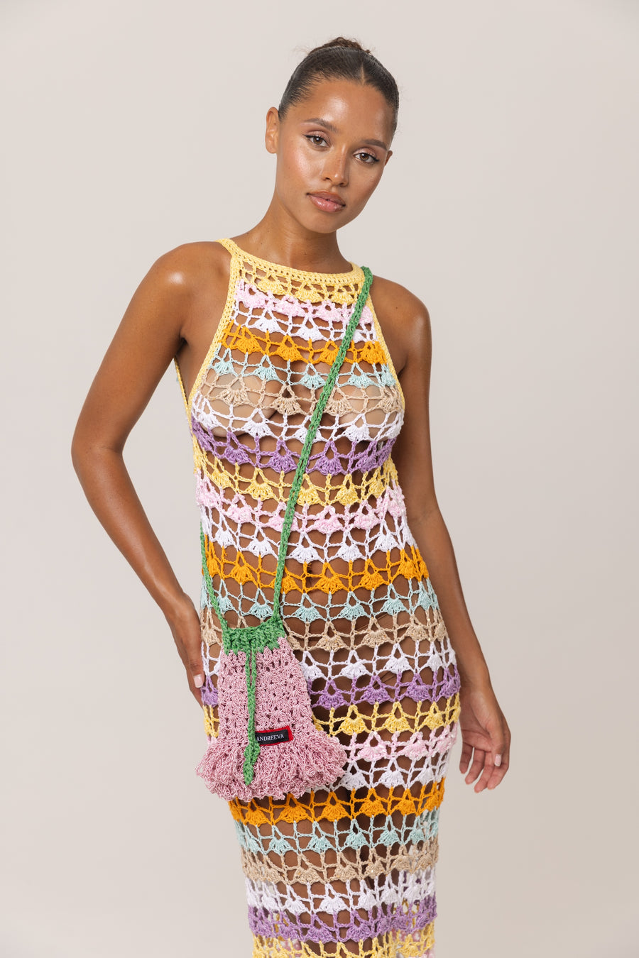 andreeva women's multicolor maxi crochet  dress