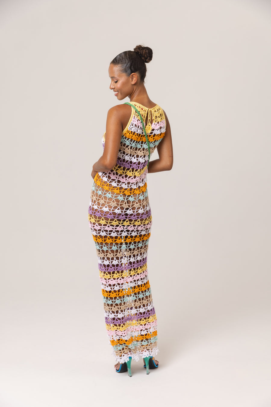 andreeva women's multicolor maxi crochet  dress