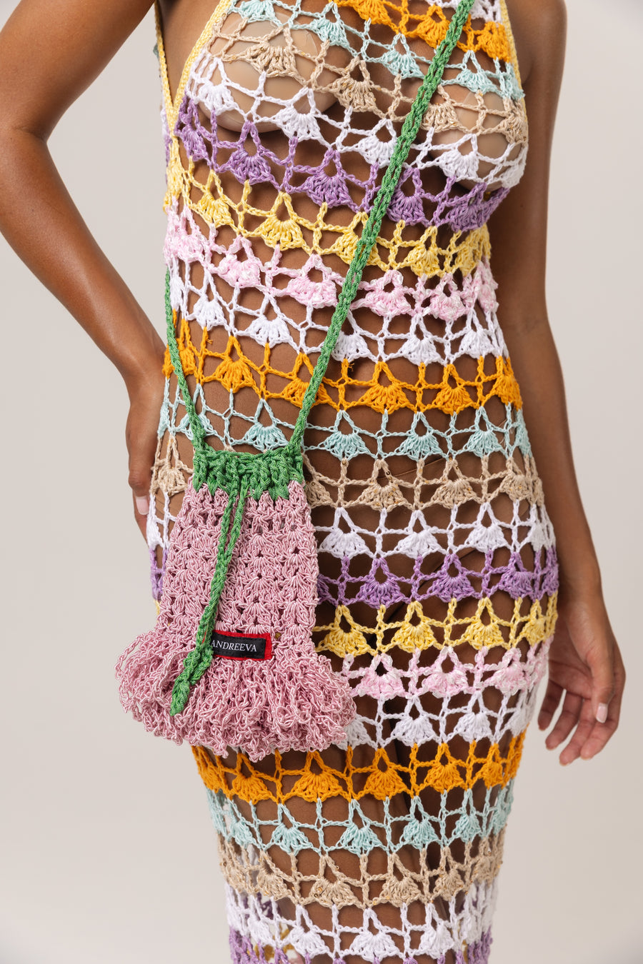 andreeva womens multicolor midi crochet dress