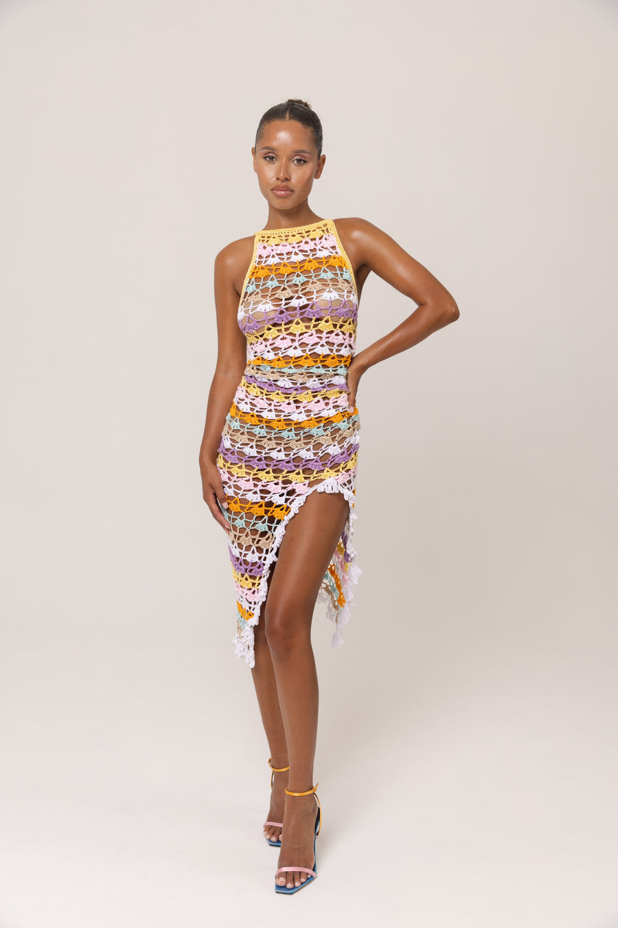 andreeva womens multicolor midi crochet dress