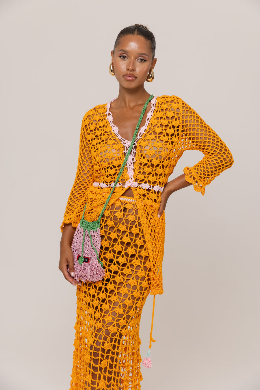 andreeva women's multicolor crochet mini bucket bag