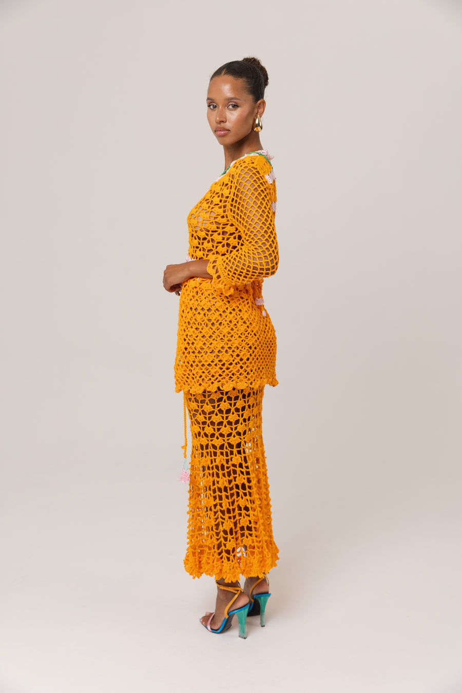 andreeva womens orange crochet shirt