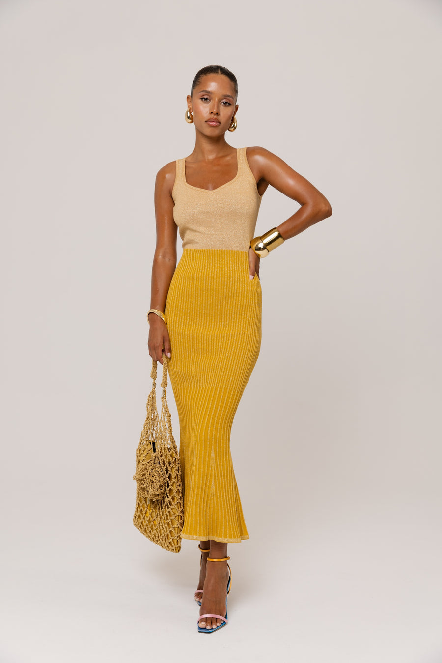 andreeva womens gold knit dress