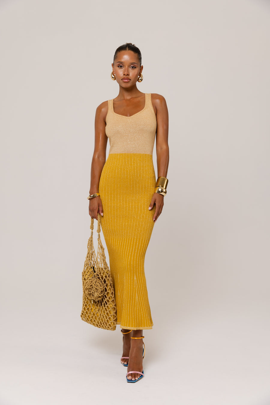 andreeva womens gold knit dress
