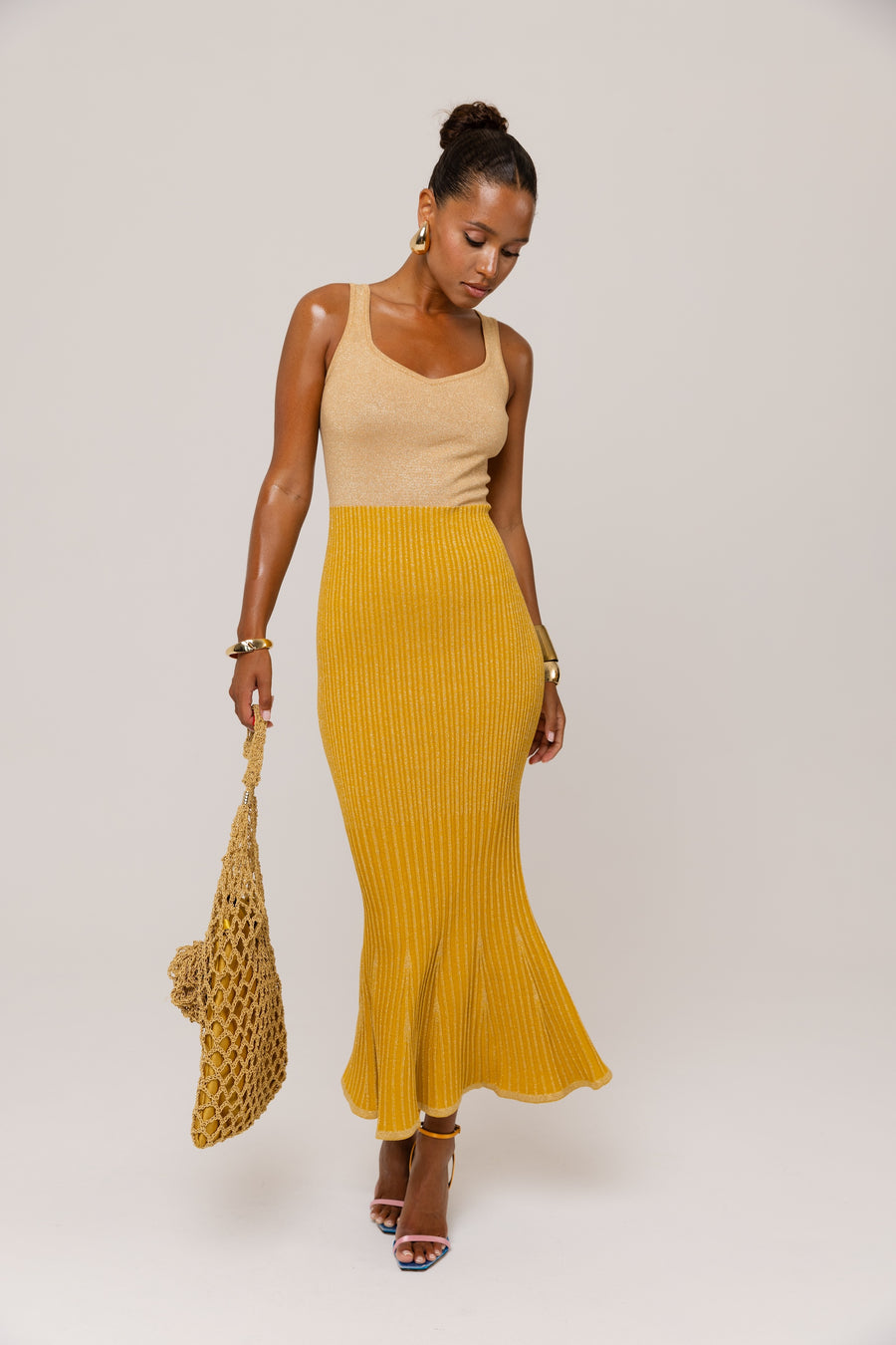 andreeva womens gold knit dress