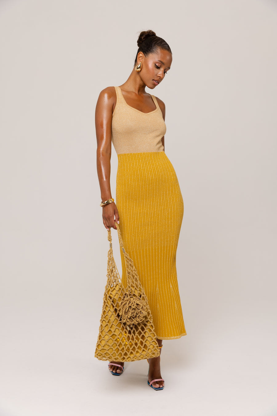 andreeva womens gold knit dress