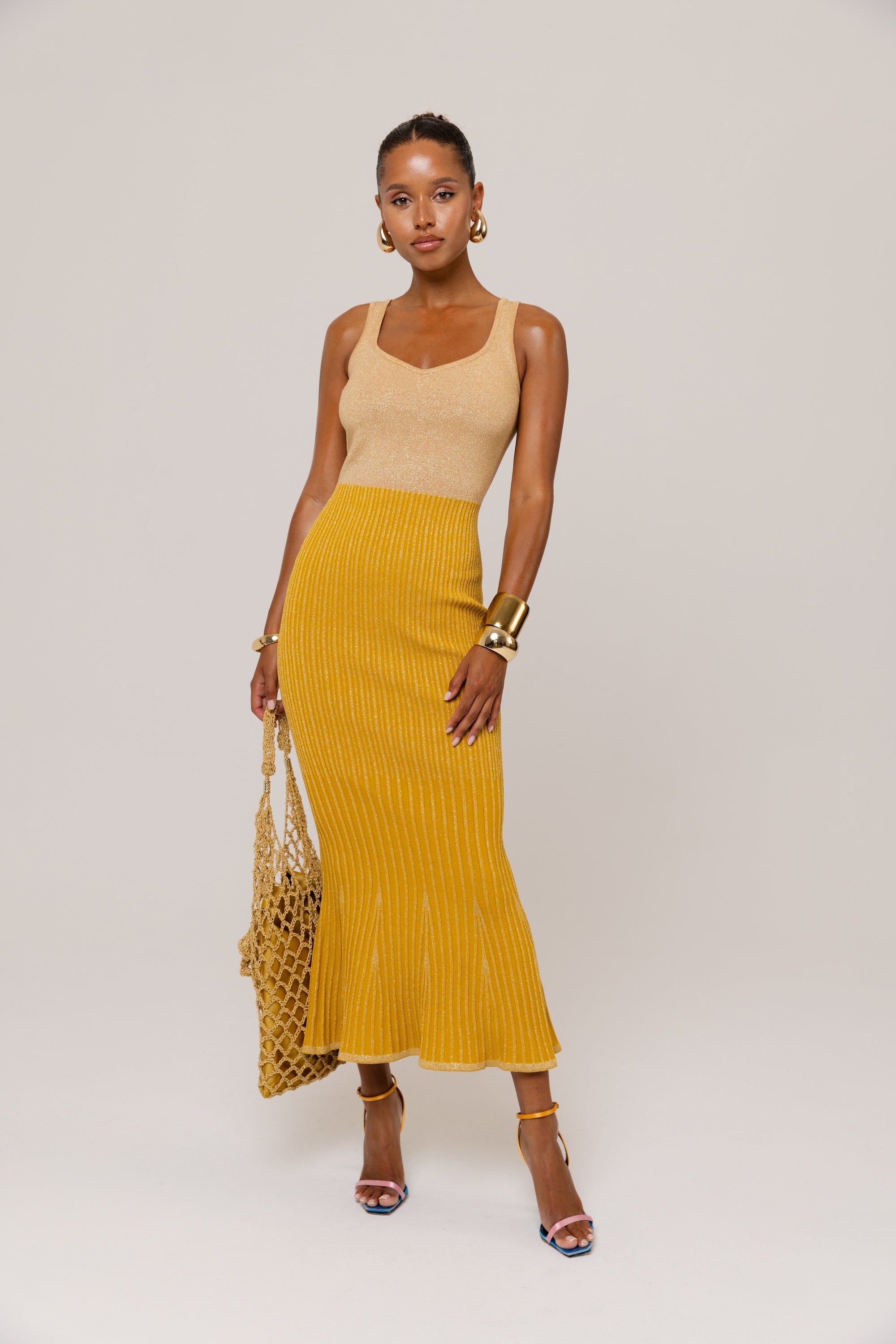 andreeva womens gold knit dress
