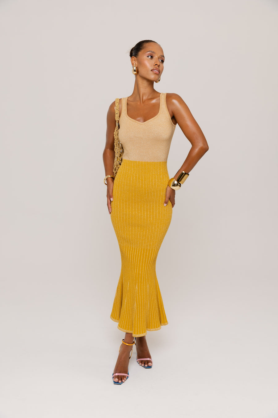 andreeva womens gold knit dress