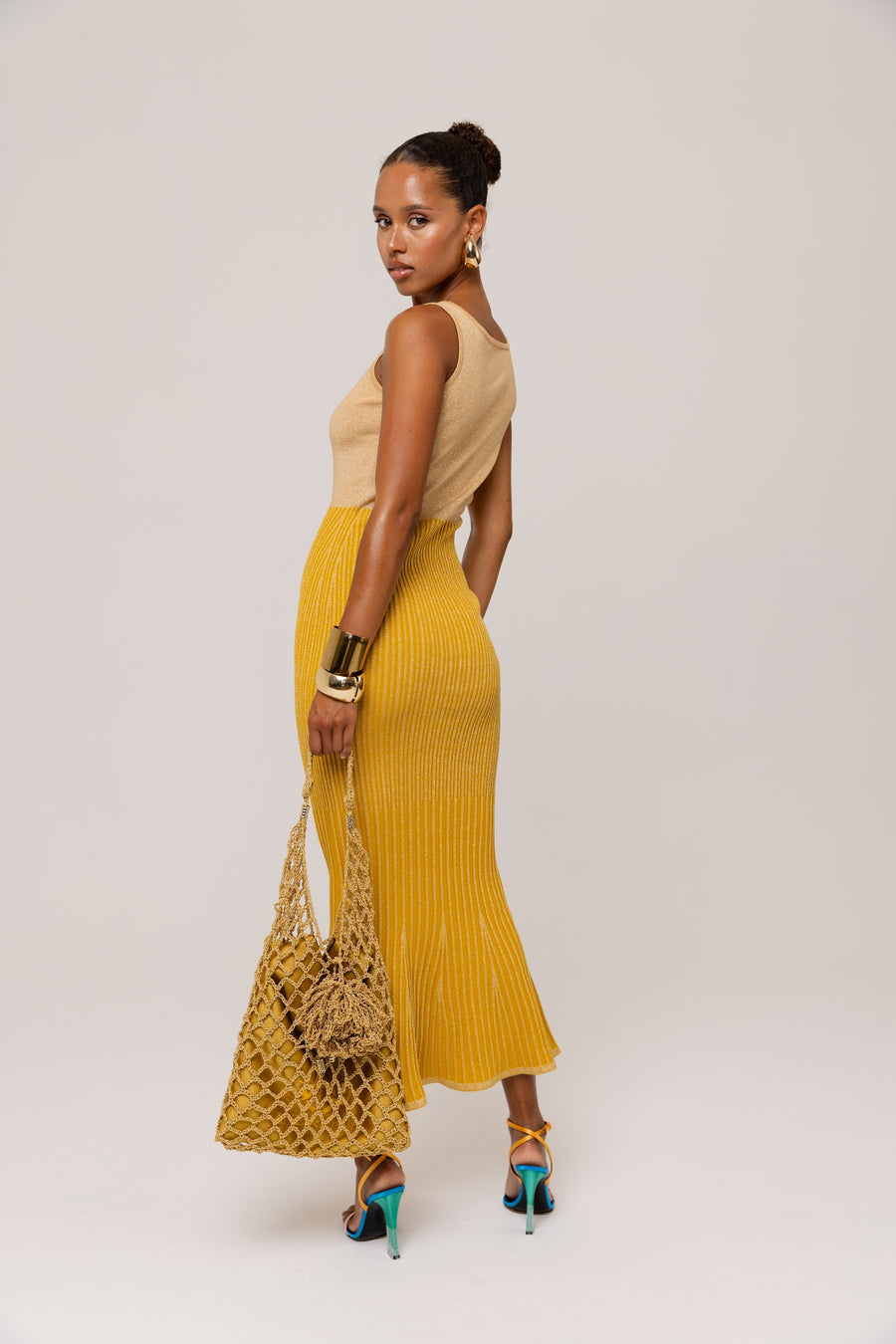 andreeva womens gold knit dress