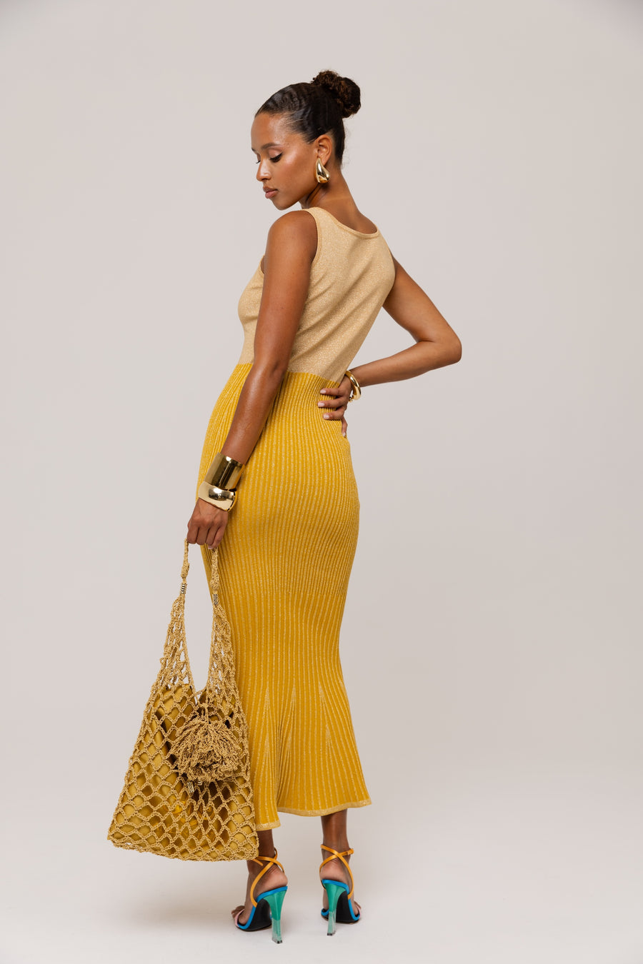 andreeva womens gold knit dress