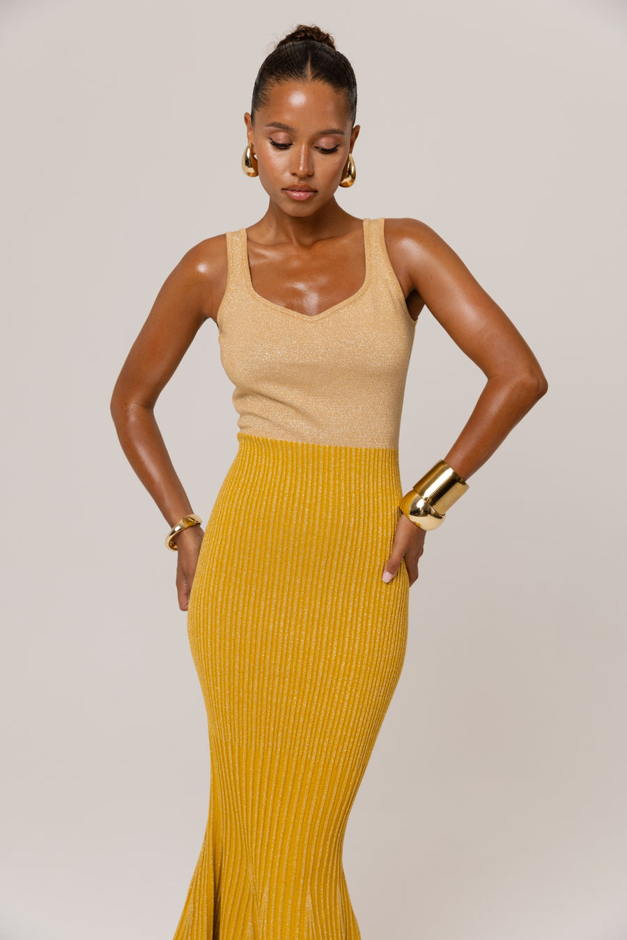 andreeva womens gold knit dress