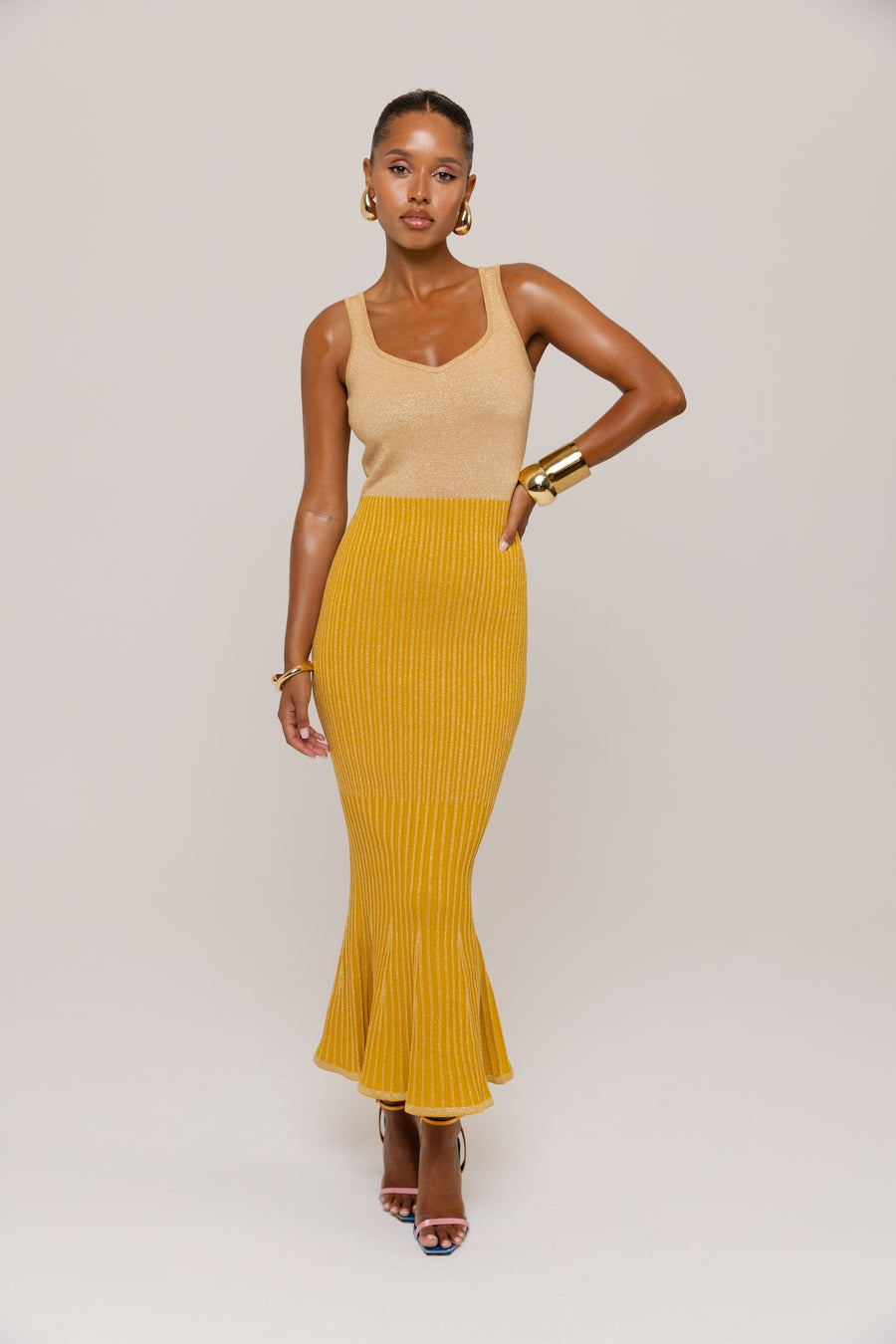 andreeva womens gold knit dress