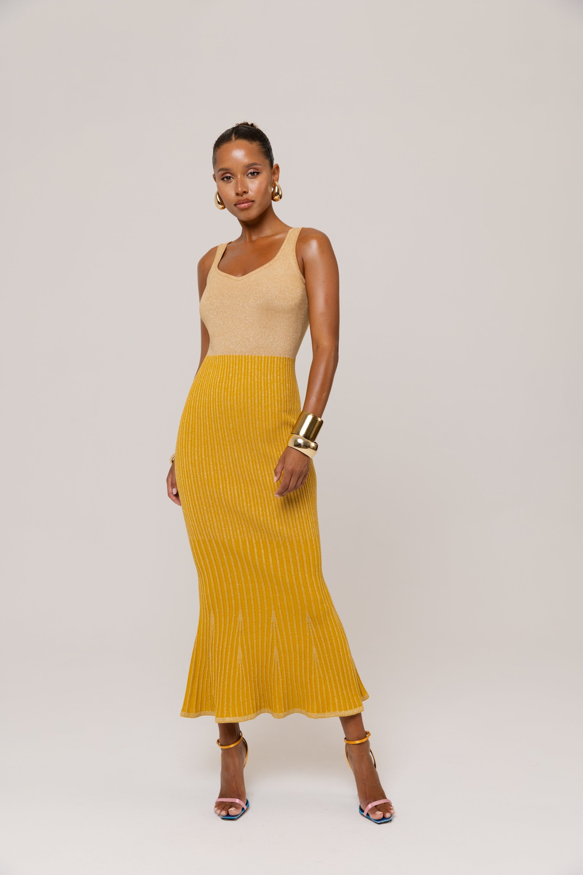 andreeva womens gold knit dress