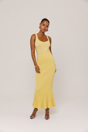 andreeva womens yellow knit midi dress