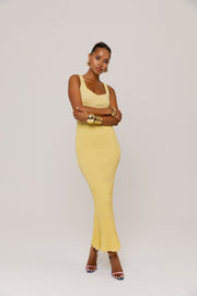 andreeva womens yellow knit midi dress
