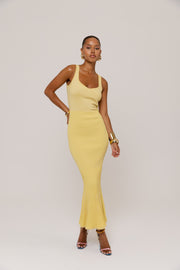 andreeva womens yellow knit midi dress