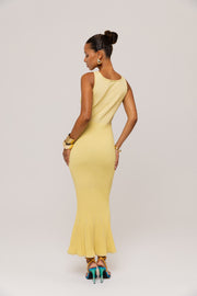andreeva womens yellow knit midi dress