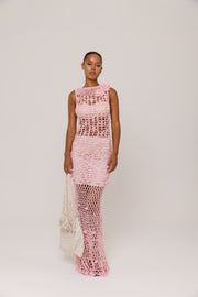 womens women's pink crochet dress