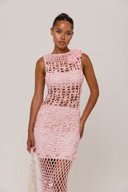 womens women's pink crochet dress