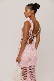 womens women's pink crochet dress