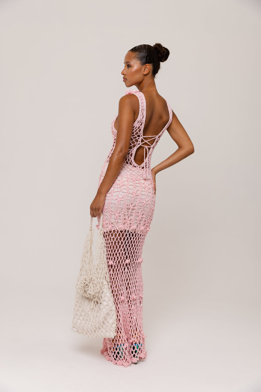 womens women's pink crochet dress
