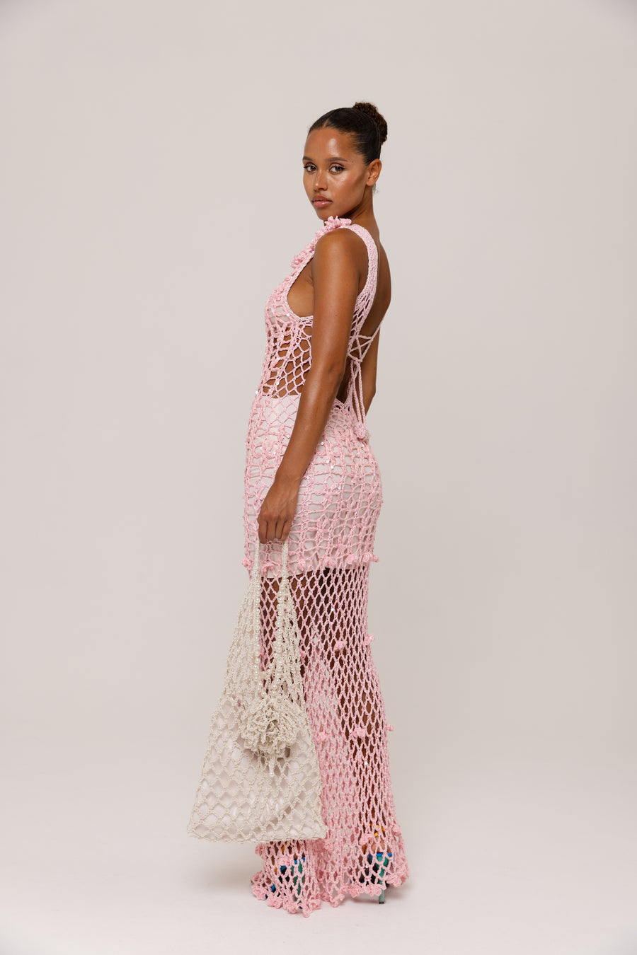 womens women's pink crochet dress