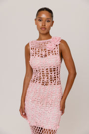womens women's pink crochet dress
