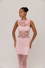 womens women's pink crochet dress