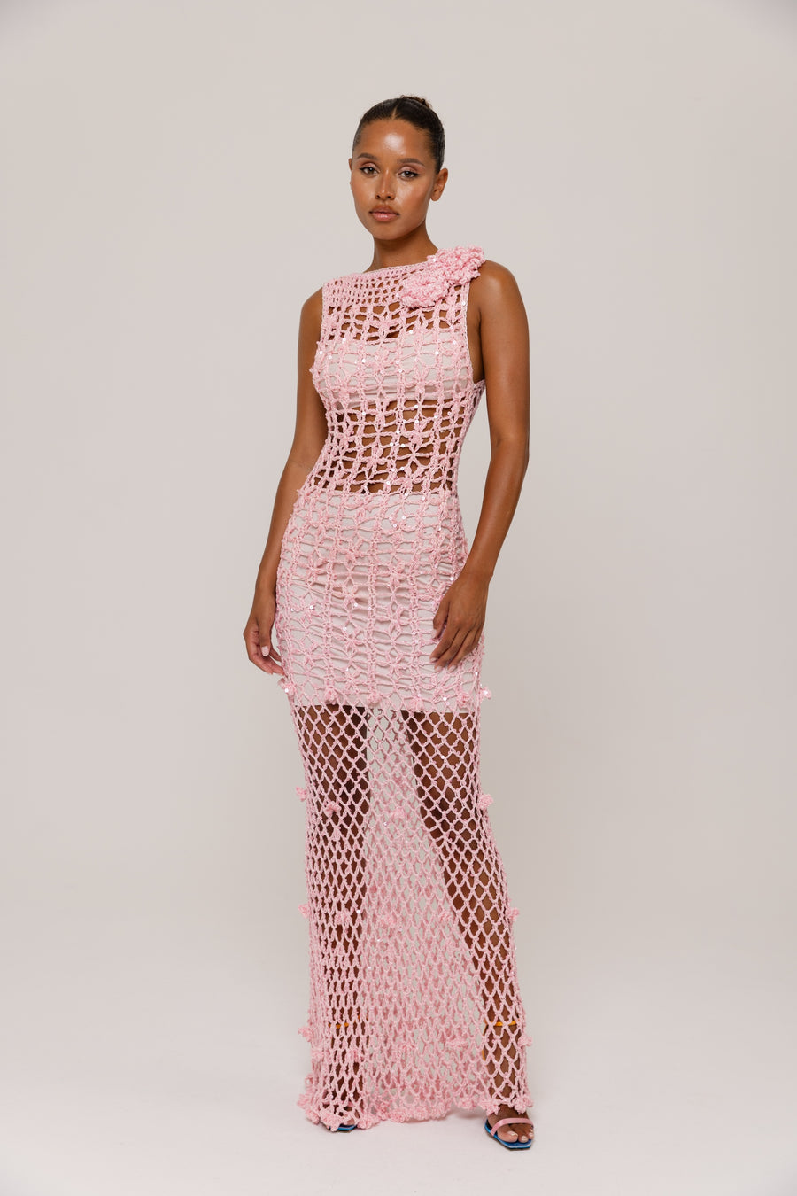 womens women's pink crochet dress