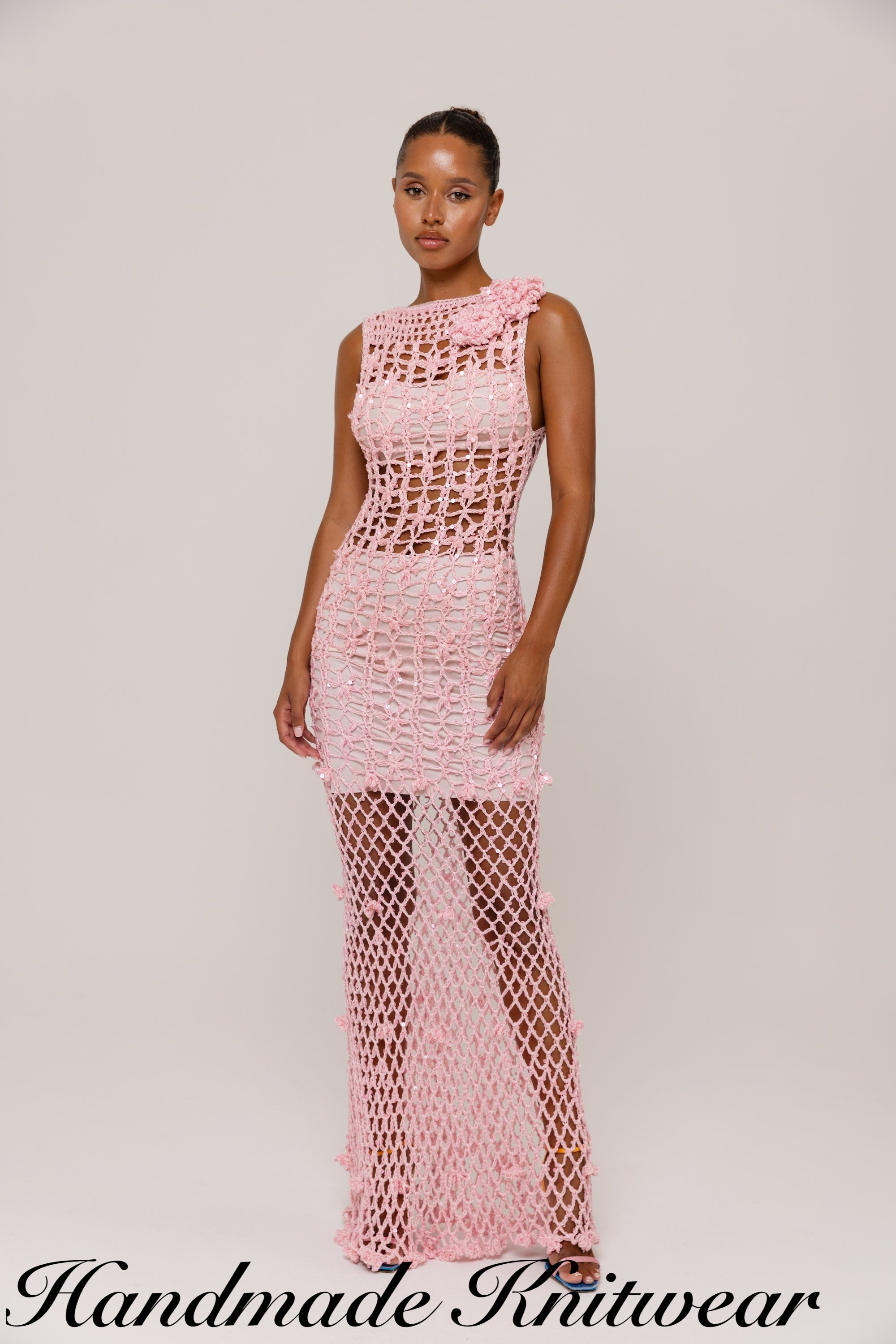 andreeva womens maxi pink crochet dress