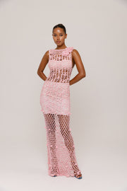 womens women's pink crochet dress
