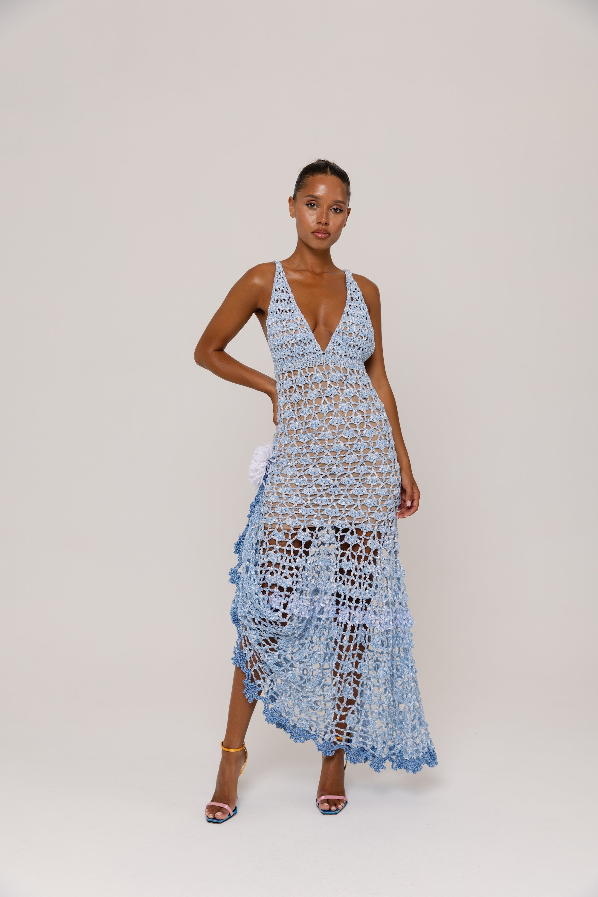 andreeva maxi blue crochet dress