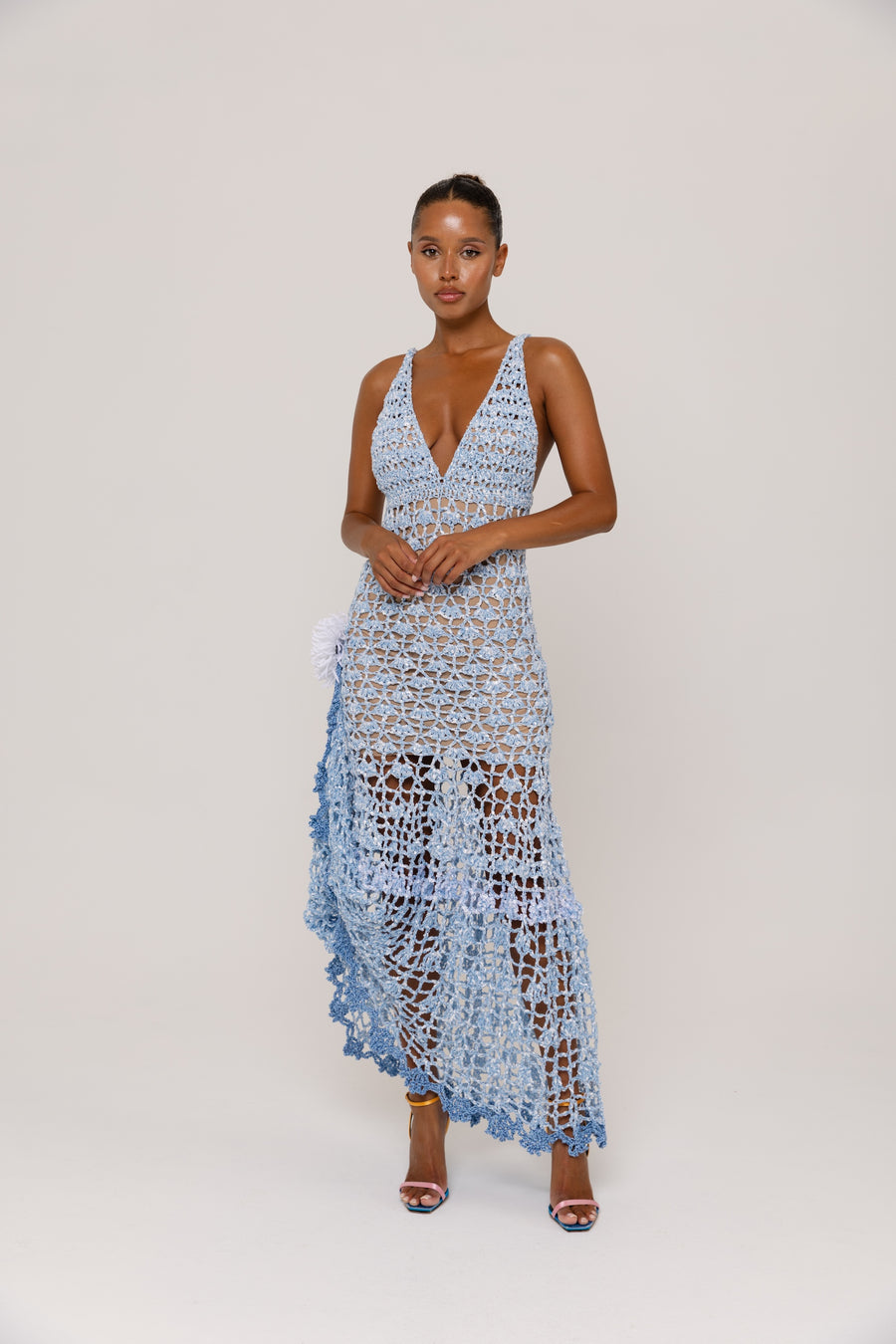 andreeva maxi blue crochet dress