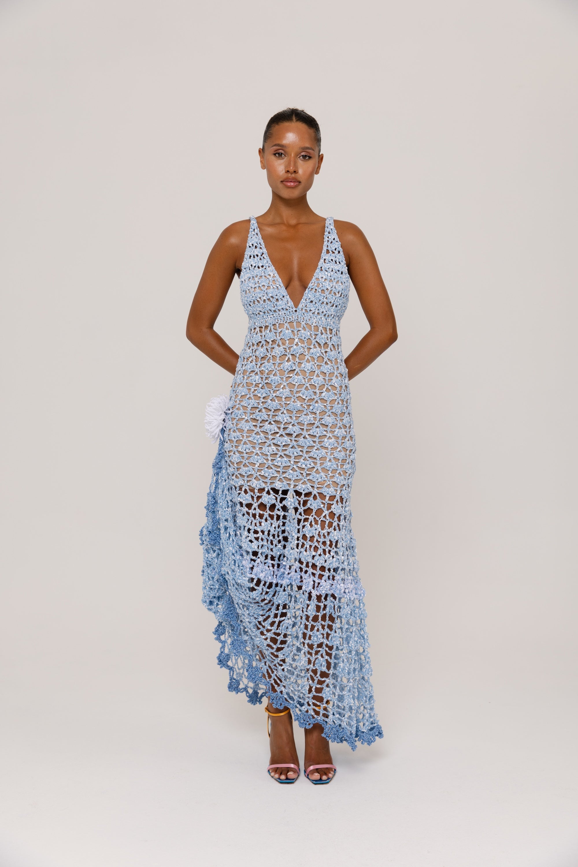 andreeva womens blue maxi crochet dress