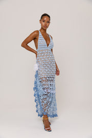 andreeva maxi blue crochet dress