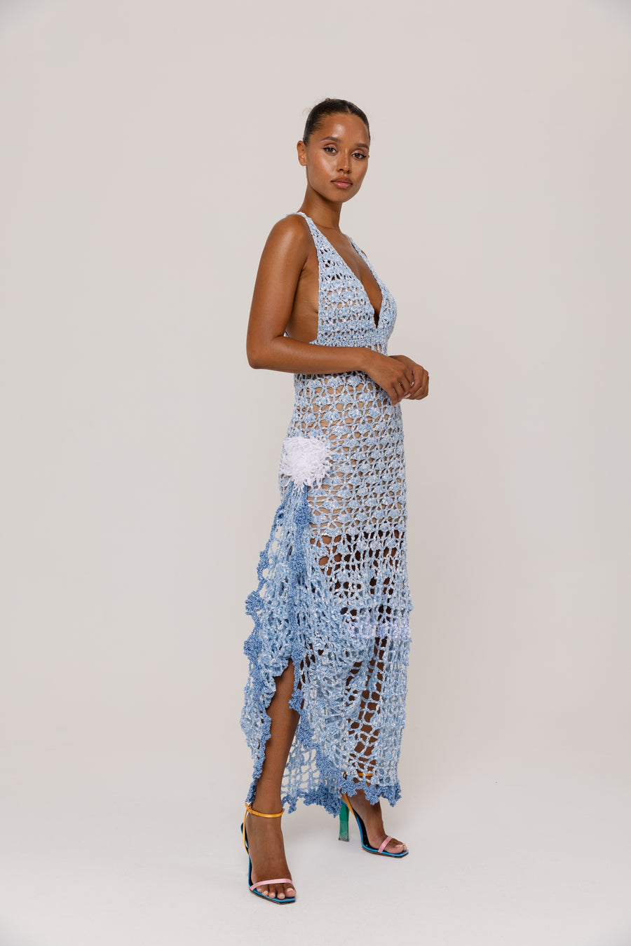 andreeva maxi blue crochet dress