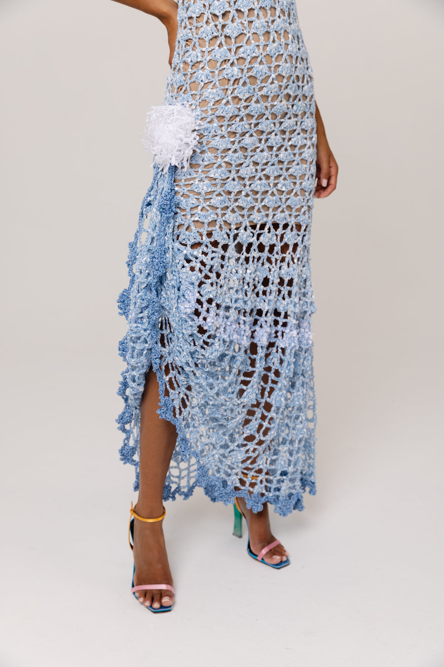 andreeva maxi blue crochet dress