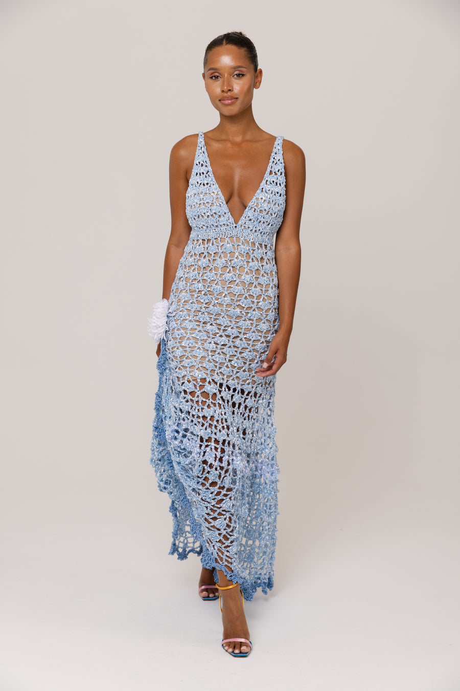 andreeva maxi blue crochet dress
