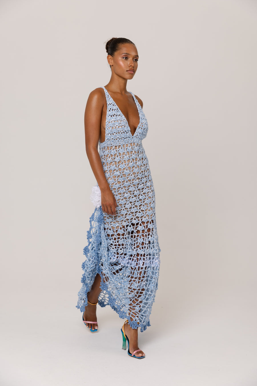 andreeva maxi blue crochet dress