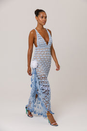 andreeva maxi blue crochet dress