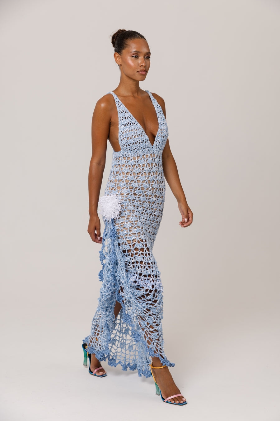 andreeva maxi blue crochet dress