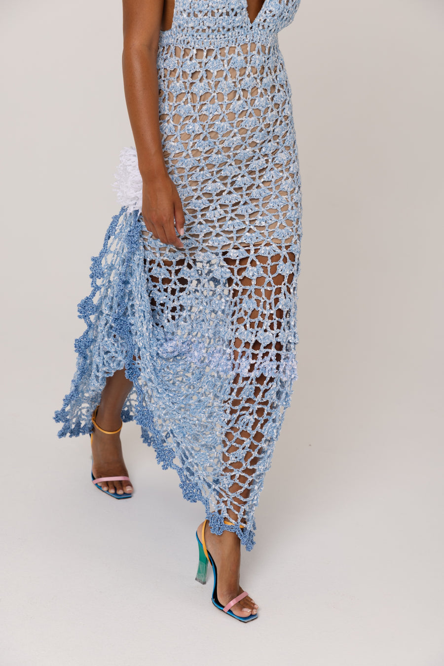 andreeva maxi blue crochet dress