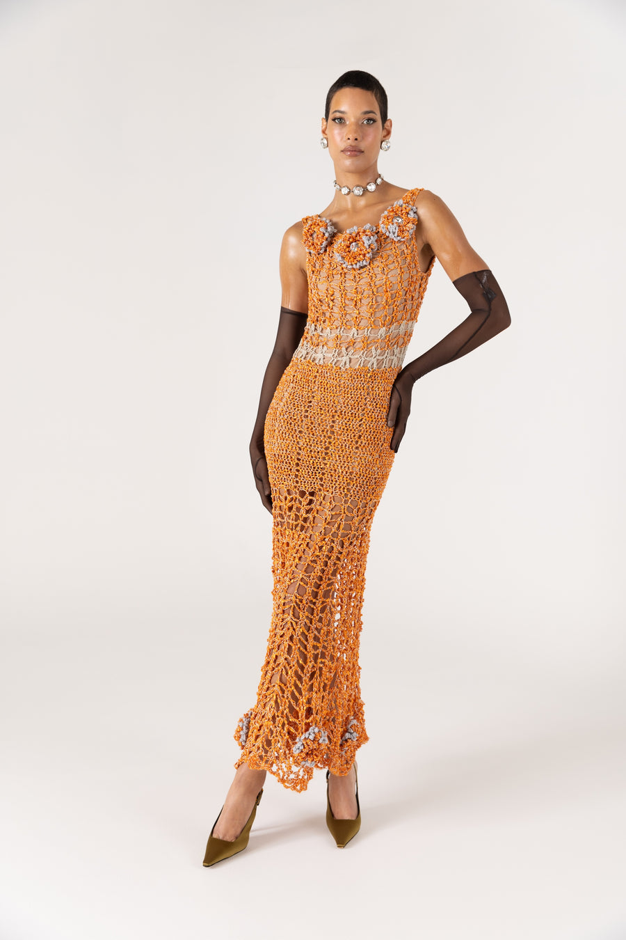 andreeva women's orange maxi crochet dress