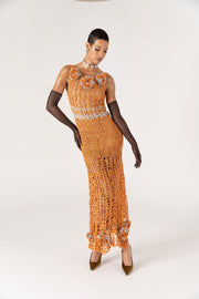 andreeva women's orange maxi crochet dress