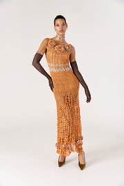 andreeva women's orange maxi crochet dress